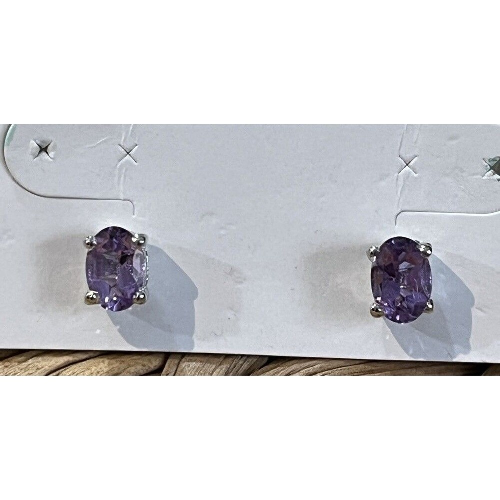 925 Sterling Silver Amethyst Oval Stud Earrings For Women Gemstone
